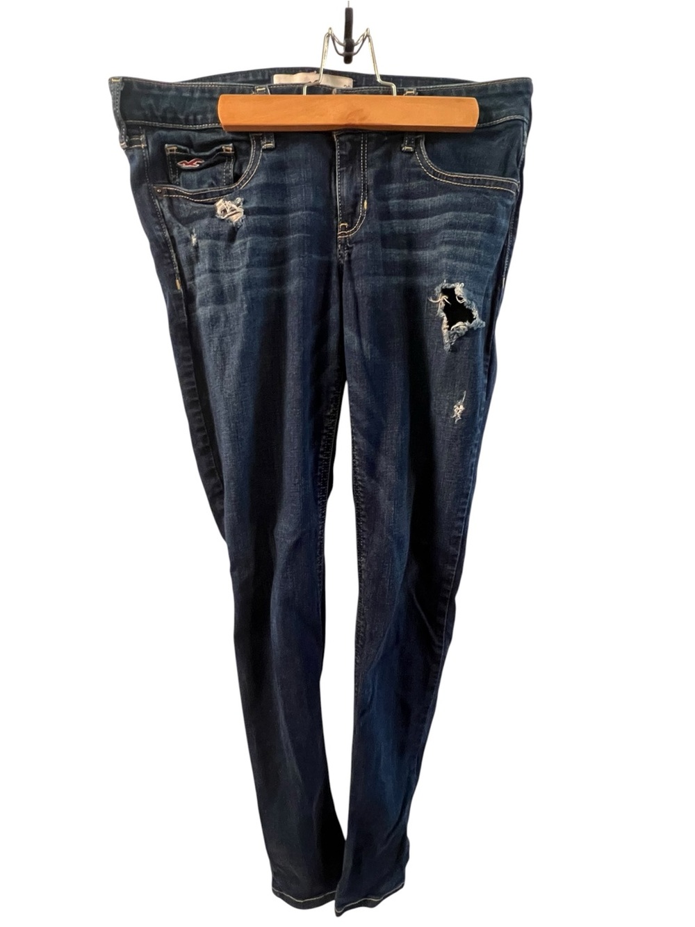 Hollister Women’s Size 9 Regular 29x31 Skinny Jean Dark Wash Rinse Distressed